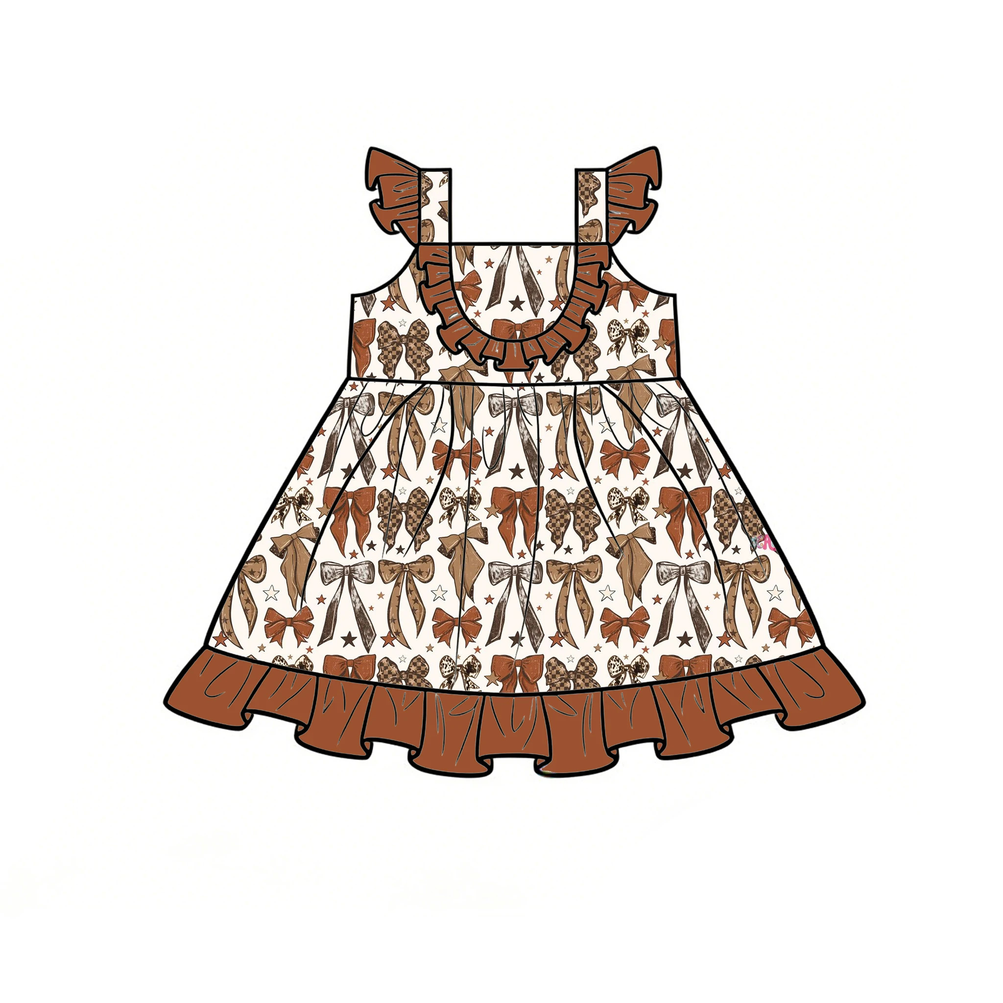 

Girls' Flutter Sleeve Ruffle Trim Dress Pastel Bow Print Customizable Square Neck Sleeveless Toddler Dress Casual Kids Sundress