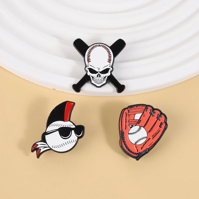 Jolly Roger Baseball Glove Enamel Pins Screwballs Sports Inspired Brooches Punk Cool Jewelry Gift for Fans Friends