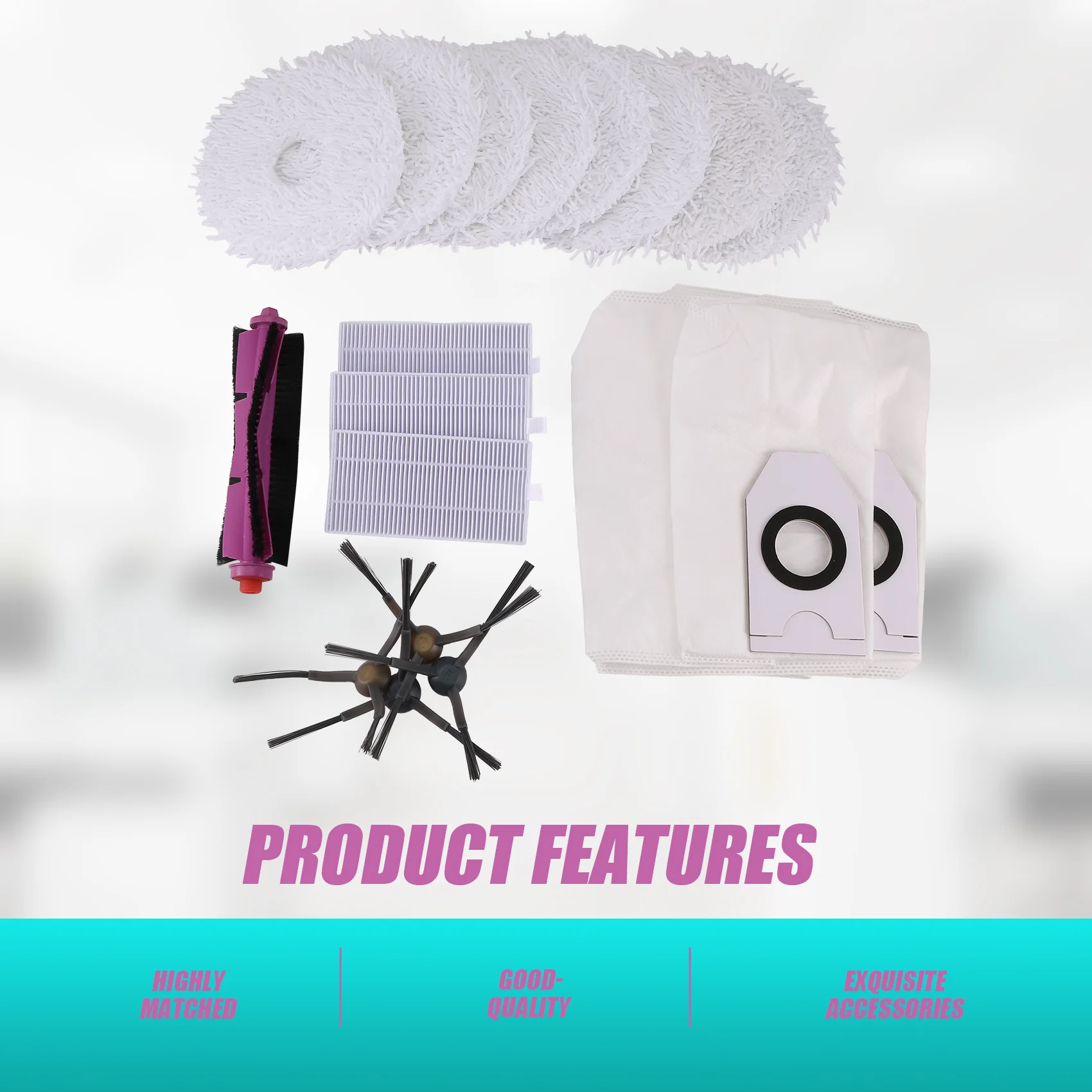 美的V12 / エウレカJ12ウルトラ掃除機交換部品メインサイドブラシHepaフィルターモップクロスダストバッグ A005-18PCS