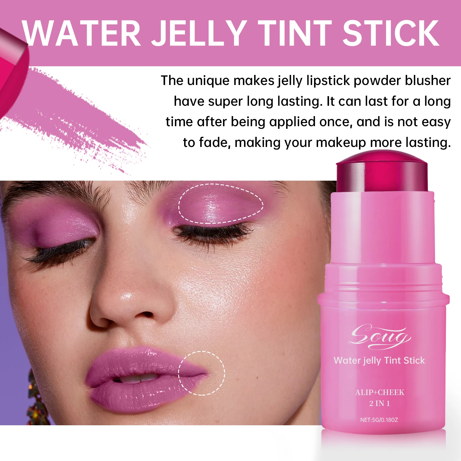3-in-1 Tint Stick Oogschaduw, Lip & Wang Blush Hydraterende Langdurige Make-up voor Ogen/Gezicht/Lippen Beauty Gloss Stick 5g