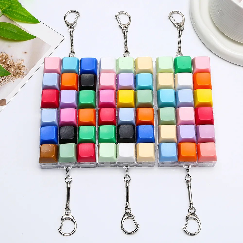 Colorful Keyboard Key Fidget Toy Keychain 9 Buttons Stress Relief Clicker Sensory Toy Bag Pendant Anti-Anxiety Gift
