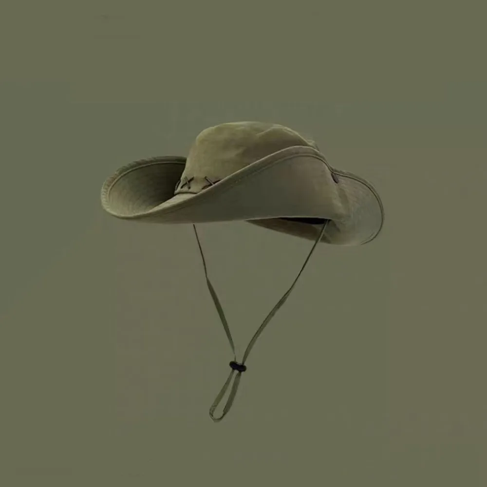Vintage Breathable Western Cowboy Hat Adjustable Retro Wide Brim Sun Hat Anti UV Climbing Fisherman Sunshade Cap Man