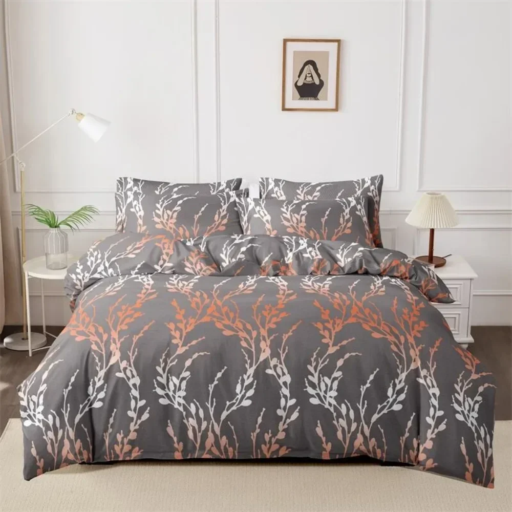 3pcs Printed Brushed Duvet Cover Pillowcase Three Piece Set High Quality Skin Friendly Fabric Bedding Cover (without Bed Sheet)