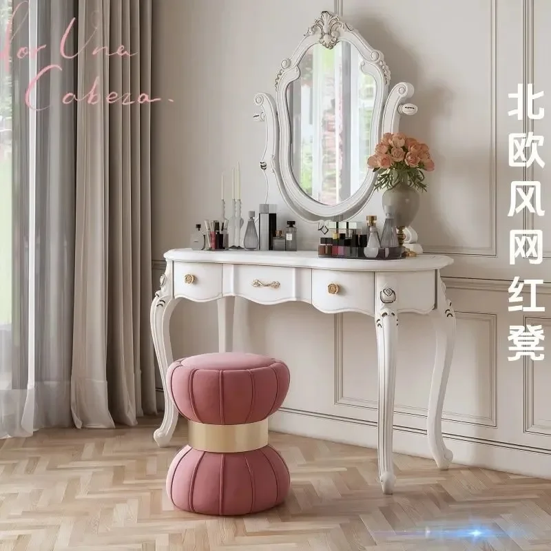 Nordic Dressing Makeup Stool Bedroom Dresser Ottomans Manicure Round Stools Living Room Sofa Low Ottomans Light Luxury Soft Seat