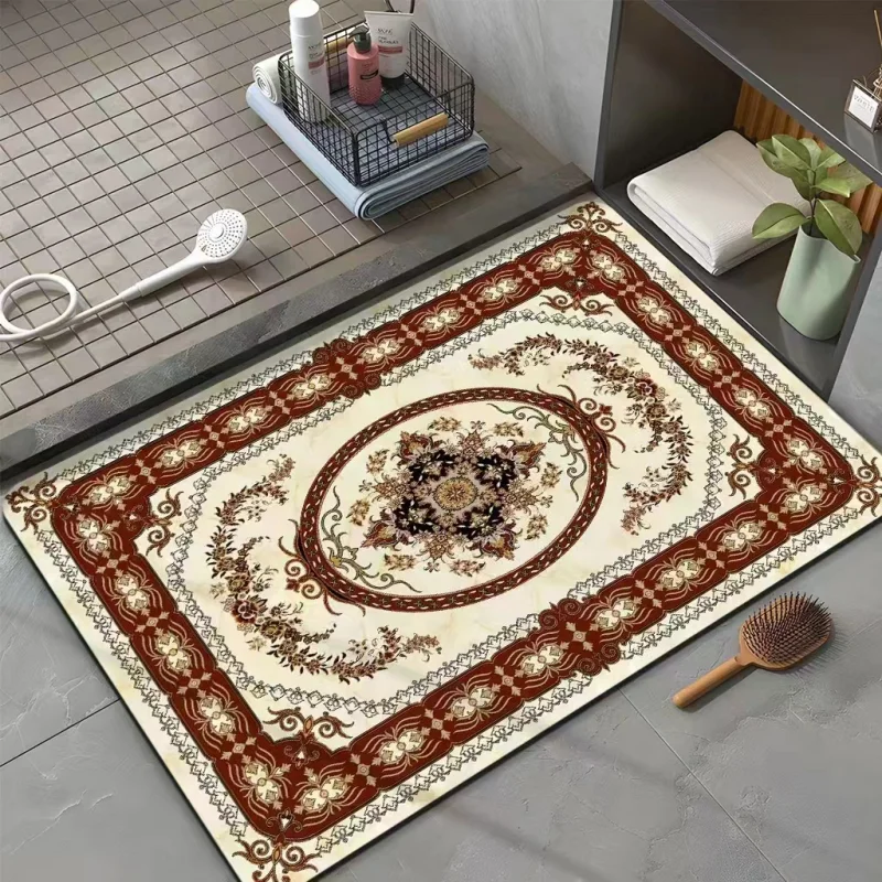 VIKAMA 40X60CM Crystal Velvet Floor Mat Persian Anti-fatigue Kitchen Rug Vintage Bohemian Non-Slip Absorbent Bath Carpet