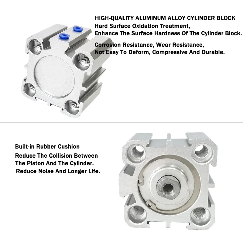 Compact Thin Air Cylinder SDA16 20 25 32 40 50 63 80 100mm Bore 5-100mm Stroke Double Action Aluminium Alloy Pneumatic Cylinder