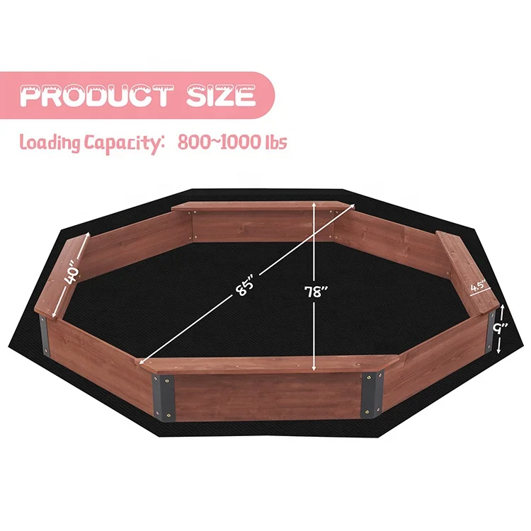 85\'\'x78\'\'x9\' Large Wood Sandpit for Kids Playground with 4 Benches  Kids Wood Octagon Sandbox with Cover