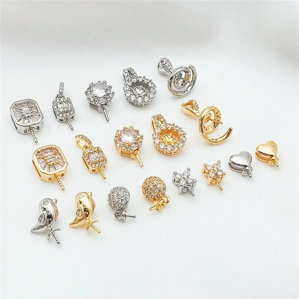 

14K Gold-plated White K and Zirconium-inlaid Bird-shaped Round Pendant Set, DIY Handmade Necklace Pendant