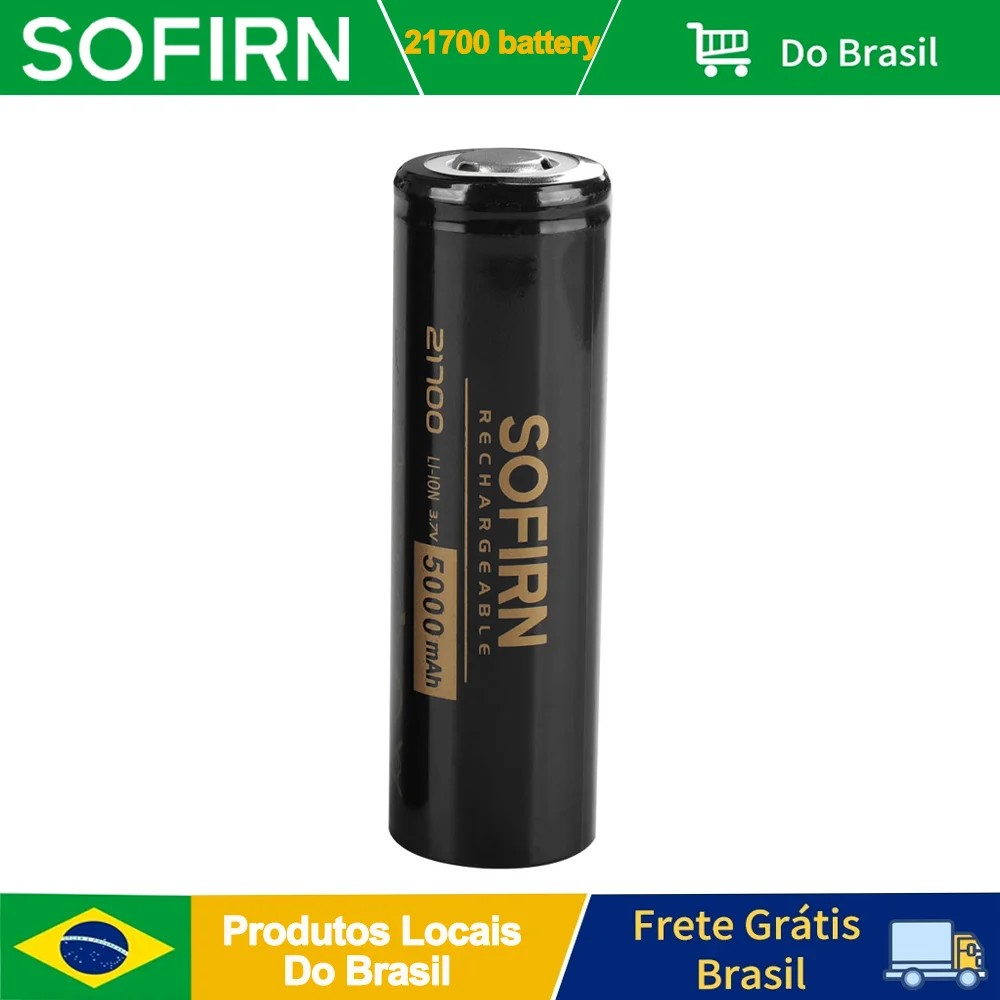SOFIRN 21700 5000mAh 3.7V Nova bateria recarregável potente com tampa superior 10C Bateria recarregável de íons de lítio