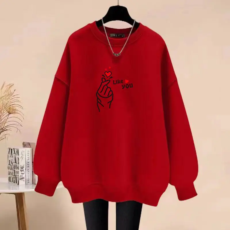 Autumn Winter Vintage Loose Casual Long Sleeve Hoodies Women Chic Letter Printed Pullovers Fashion O-neck Cotton Sweatshirt