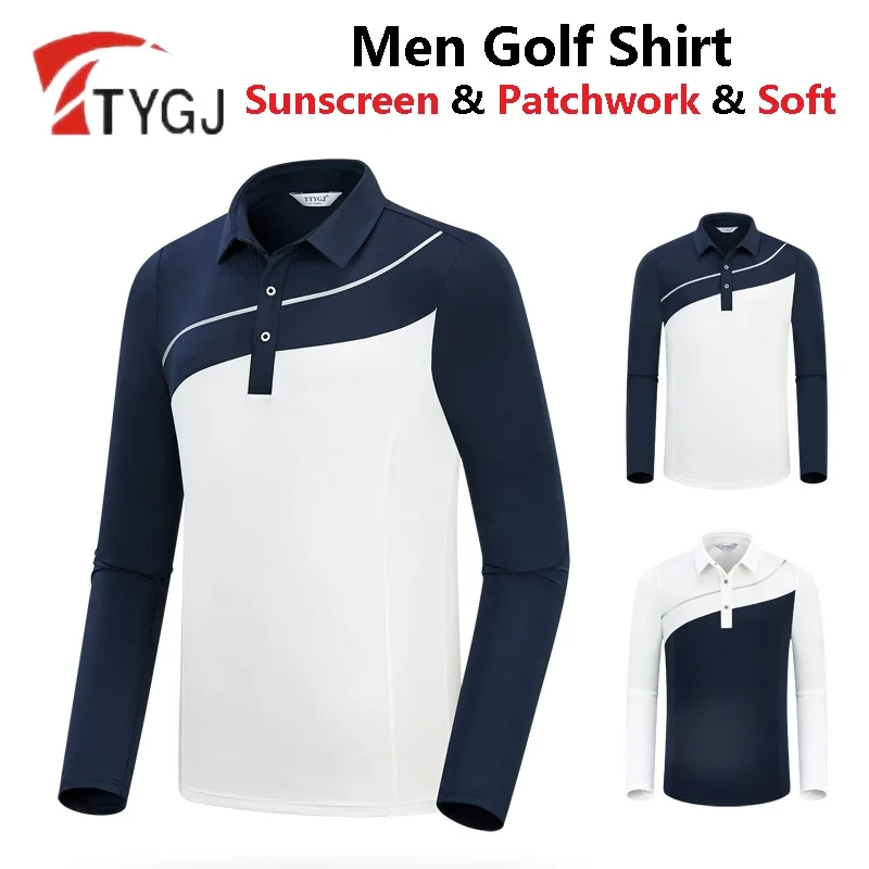 

TTYGJ Men Patchwork Elastic Golf T-shirt Male Long Sleeve Polo Shirt Men Anti-sweat Quick Dry Tops Casual Sport Golf Wear M-2XL