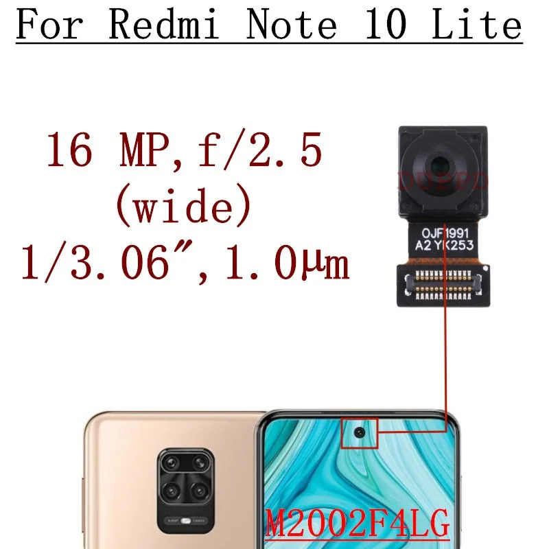 Przedni aparat do Xiaomi Redmi Note 10 Pro 10S 10T Lite 5G skierowany przodem do przodu mały moduł kamery taśma elastyczny kabel