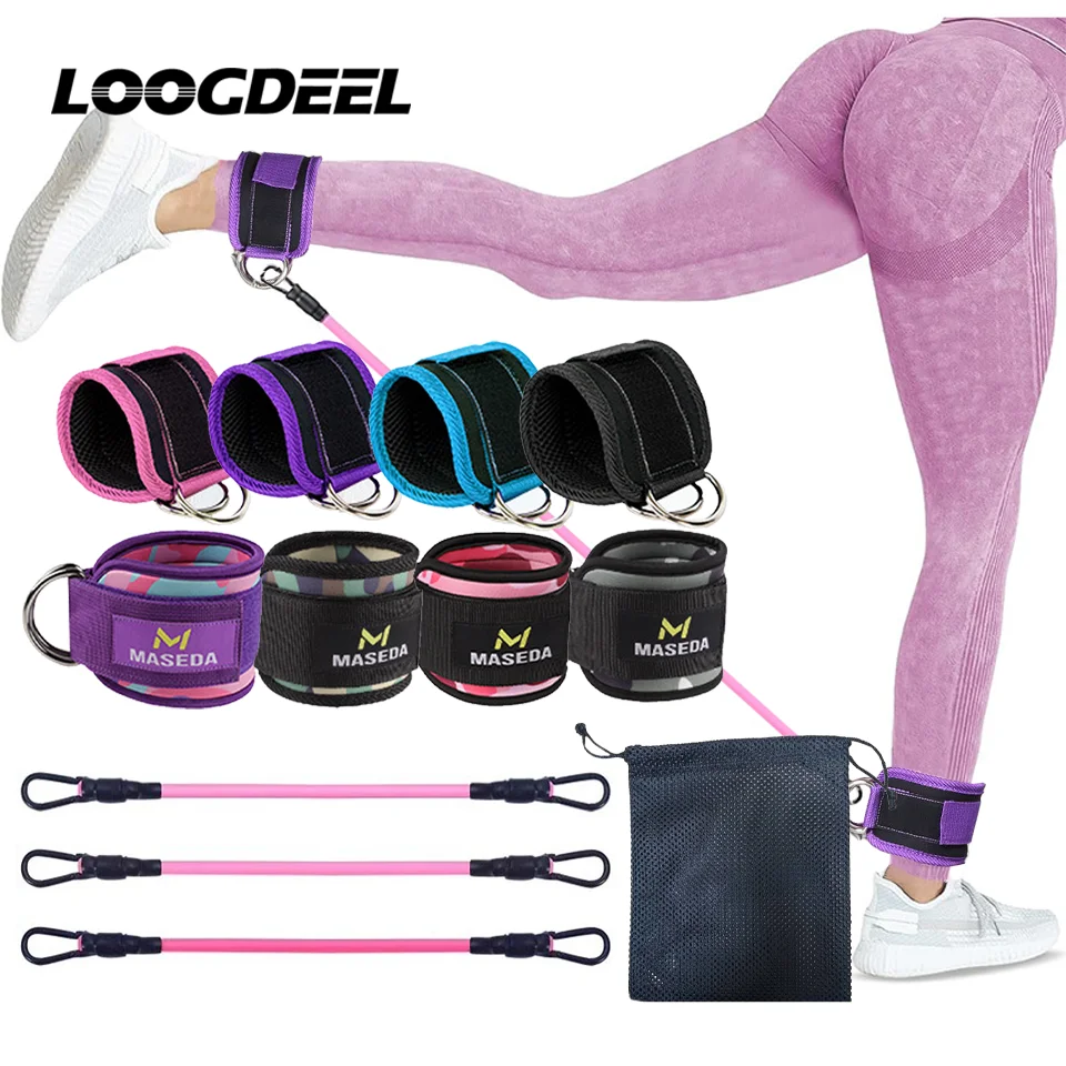 

LOOGDEEL Ankle Straps Double D-Ring Adjustable Foot Support Padded Cuffs Ankle Weight Leg Training Brace Support Sport Abductors