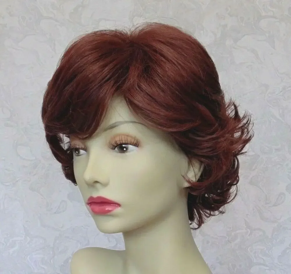 Short Flip Up Dark Auburn High Full synthetic Wig