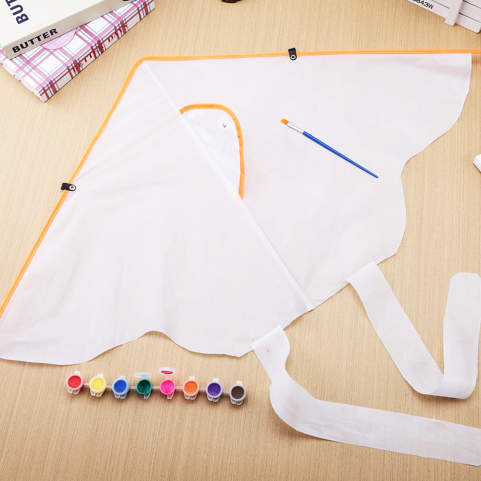 

1 set 1 Set Diy Making Kit Unpainted Flying Kite With Acrylic Paints Brushes Kids Graffiti Diy Painting Outdoor