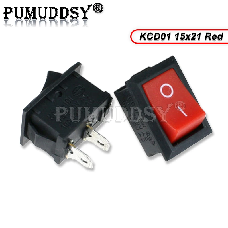 10PCS 15x21 KCD01-117S KCD01 15*21mm 2Pin Black Red Whit ON/OFF SPST Panel Mount Rocker Switch AC 6A/250V 10A/125V Power Switch