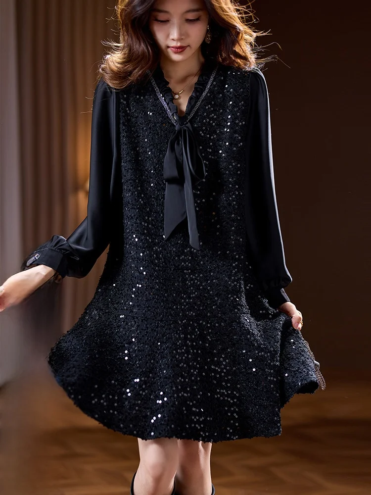 

Autumn Winter Women's Floral Embroidery Patchwork Dr Large Size Street Sle Loose Waist Long Sve A-Line Skirt