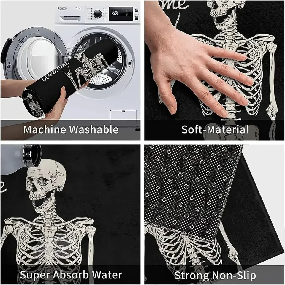 Skull Doormat Funny Halloween Skull Welcome Door Mat,Living Room Kitchen Floor Mat Home Halloween Indoor Outdoor Decoration, image 3