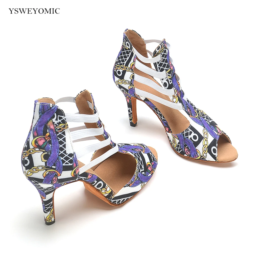 YSWEYOMIC Africa Latin Salsa Dance Shoes Customized Heels Printing logo As free Team Order Latin Dance Shoes For Party