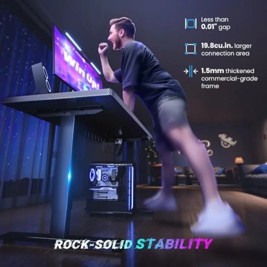 Electric Standing Desk for office use, aluminum alloy frame, matte black finish, 3-memory preset height adjustment with cable m