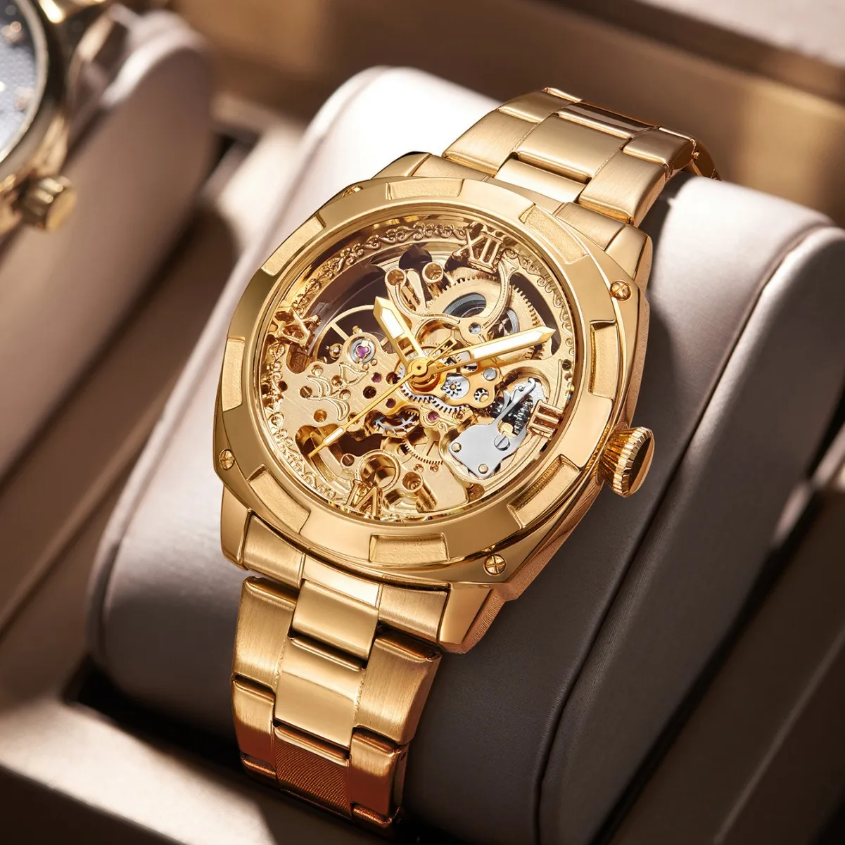 

Роскошные спортивные мужские механические часы водостойкий ремешок из нержавеющей стали светящийся автоматический скелет модный бизнес подарок наручные часы