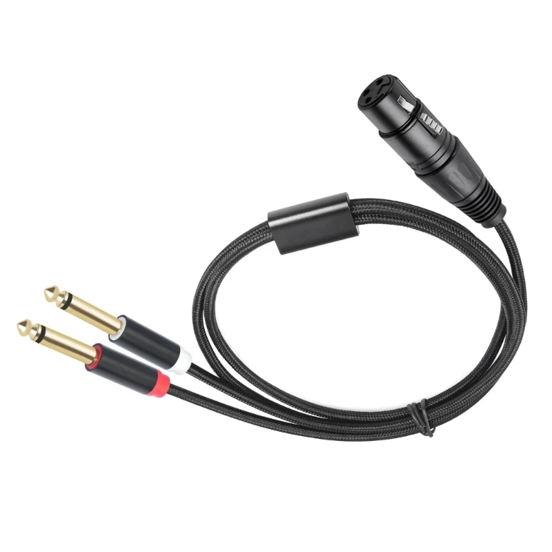 3-Pin XLR Female to Dual 6.35mm Mono Audio Cable TS 1/4 Jack Stereo Aux Cord 6.35 mm Plug to XLR Male Y Splitter Wire Adapter