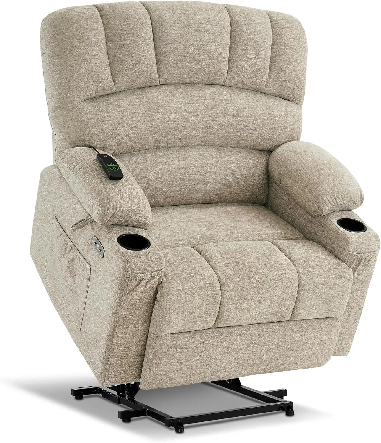 Power Lift Recliner Chair Sofa with Massage and Heat for Big Elderly People Cup Holders USB Ports Medium-Wide Beige