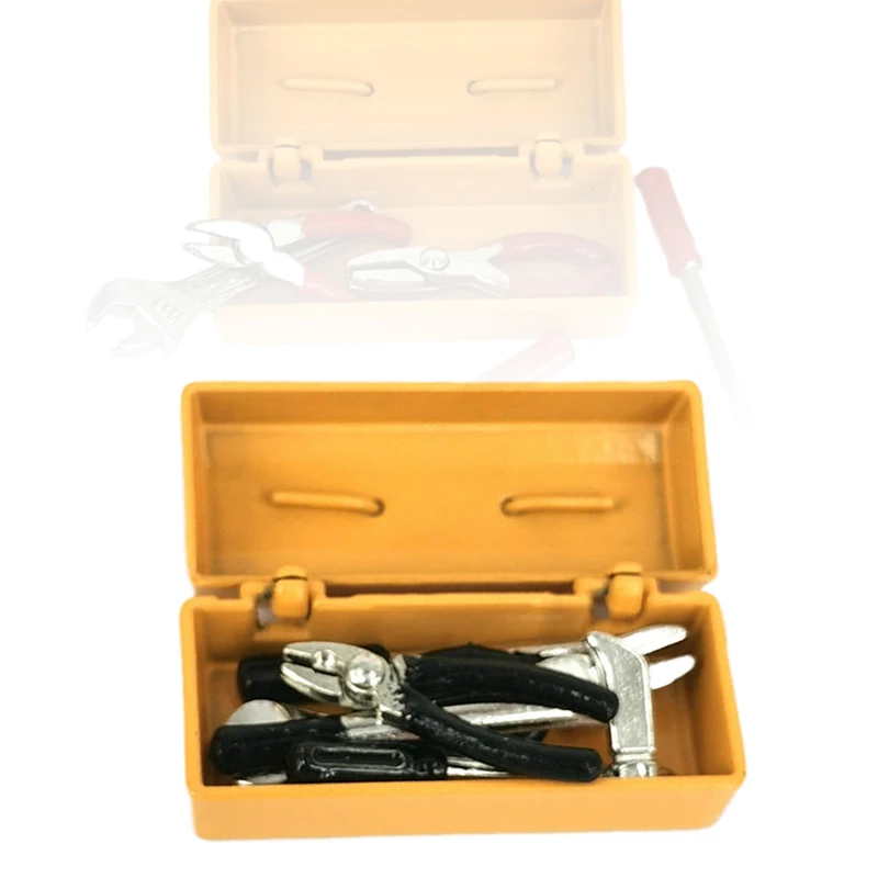 1Set Puppenhaus Miniatur Werkzeugkasten 【Werkzeugkasten + 6 Werkzeuge】Handgefertigte Werkzeuge Sets Modell Möbel Zubehör Puppenhaus Dekor Spielzeug Geschenk