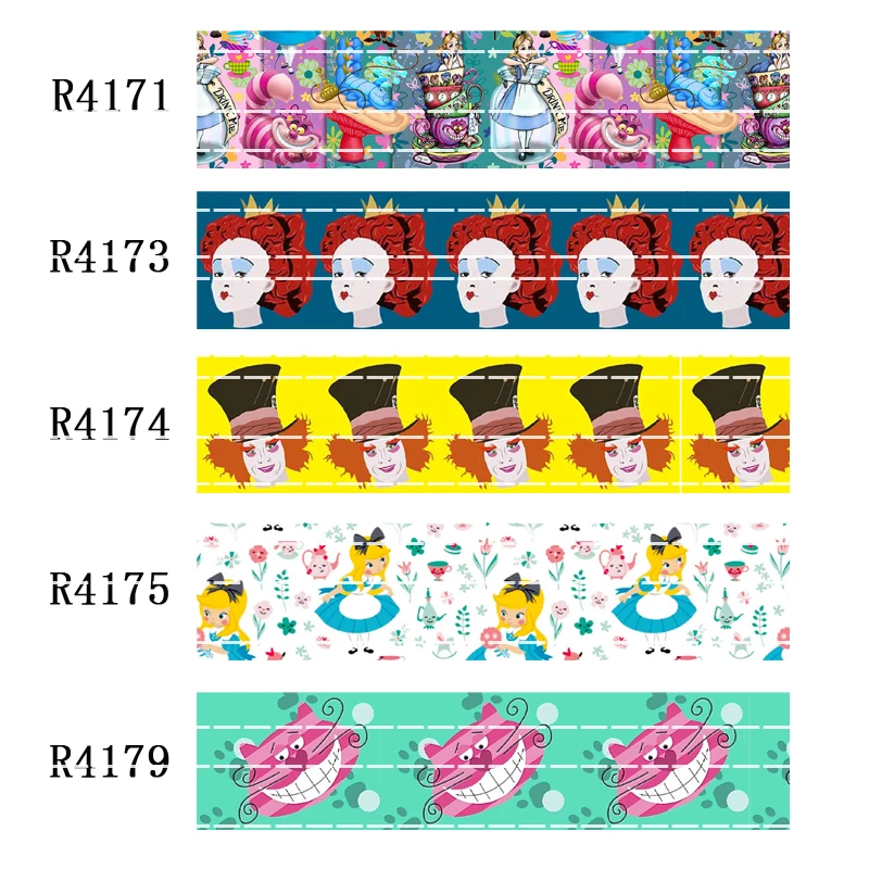 

50 yard character grosgrain 7/8inch 1inch 1.5inch 2inch 3inch printed alice in the wonderland ribbon Crafts material R4170