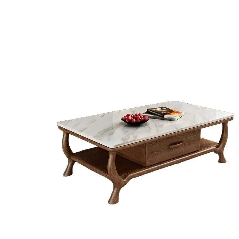 

Nordic solid wood coffee table TV cabinet combination modern simple marble small apartment living room household rock slab small
