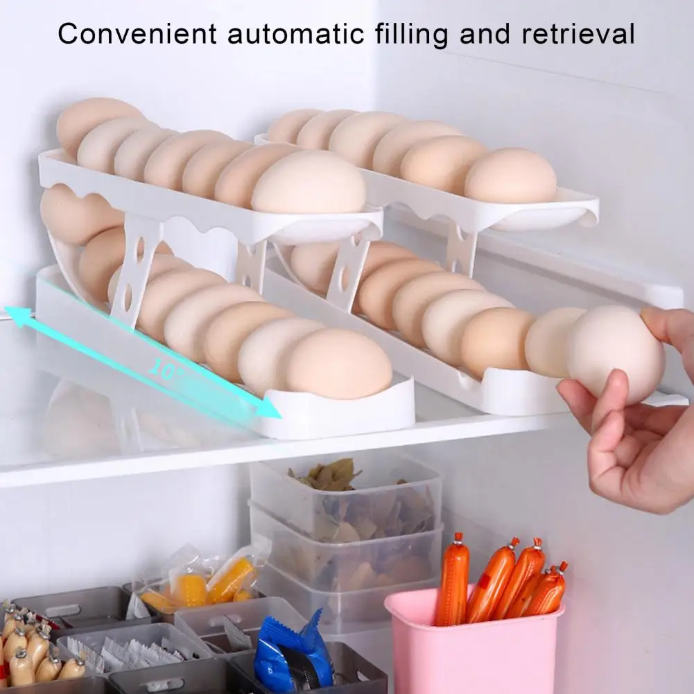 1/2 Pcs Refrigerator Egg Rack Two Tiers Automatic Rolling Kitchen Egg Organizer Refrigerator Side Door Egg Dispenser