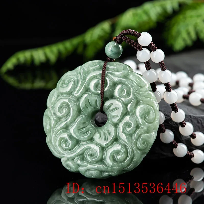 Natural Jadeite Burmese Emerald Flower Blossoming Wealth Pendant Jewelry Necklace Green Jewellery Hand-Carved Man Amulet Gifts