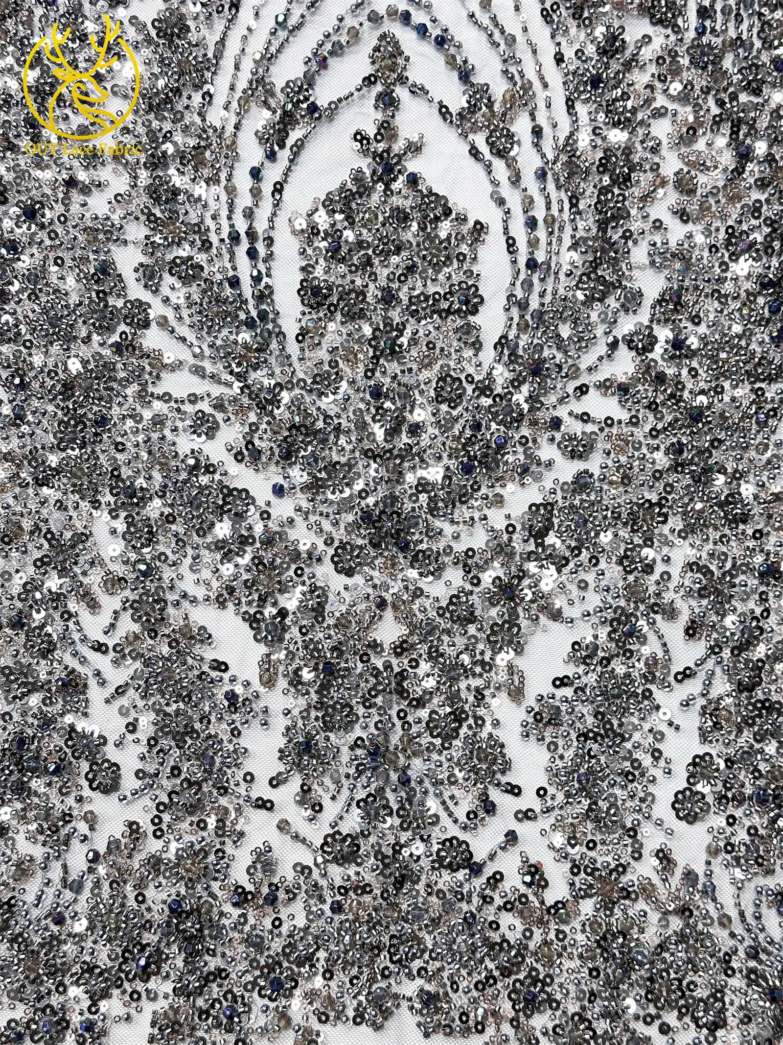 Schwarzer Luxuriöser Afrikanischer Handgefertigter Schwer Perlenverzierter Pailletten-Spitzenstoff 5 Yards Luxuriöser Französischer Tüll-Spitzenstoff für Partykleider – Detail 8