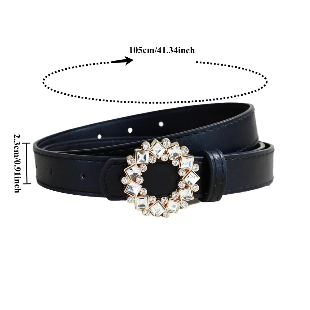 New Arrival Fashionable Rhinestone-Inlaid PU Leather Women’s Belt Trendy Minimalist Decorative Versatile Denim Belts