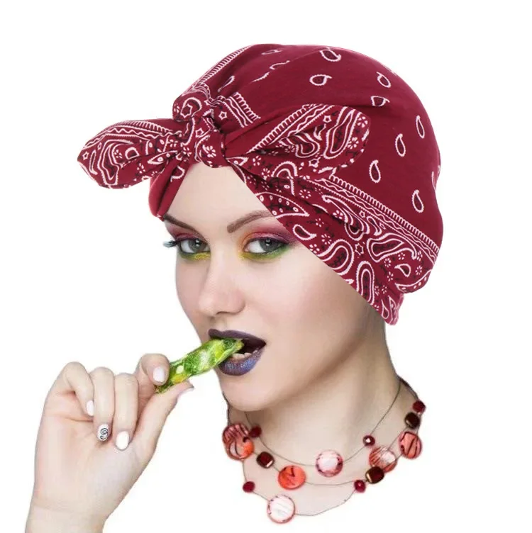 Turbante con lazo para mujer, Hijab interno musulmán, gorro con estampado africano, pañuelo para la cabeza, gorro de quimio para pérdida de cabello,