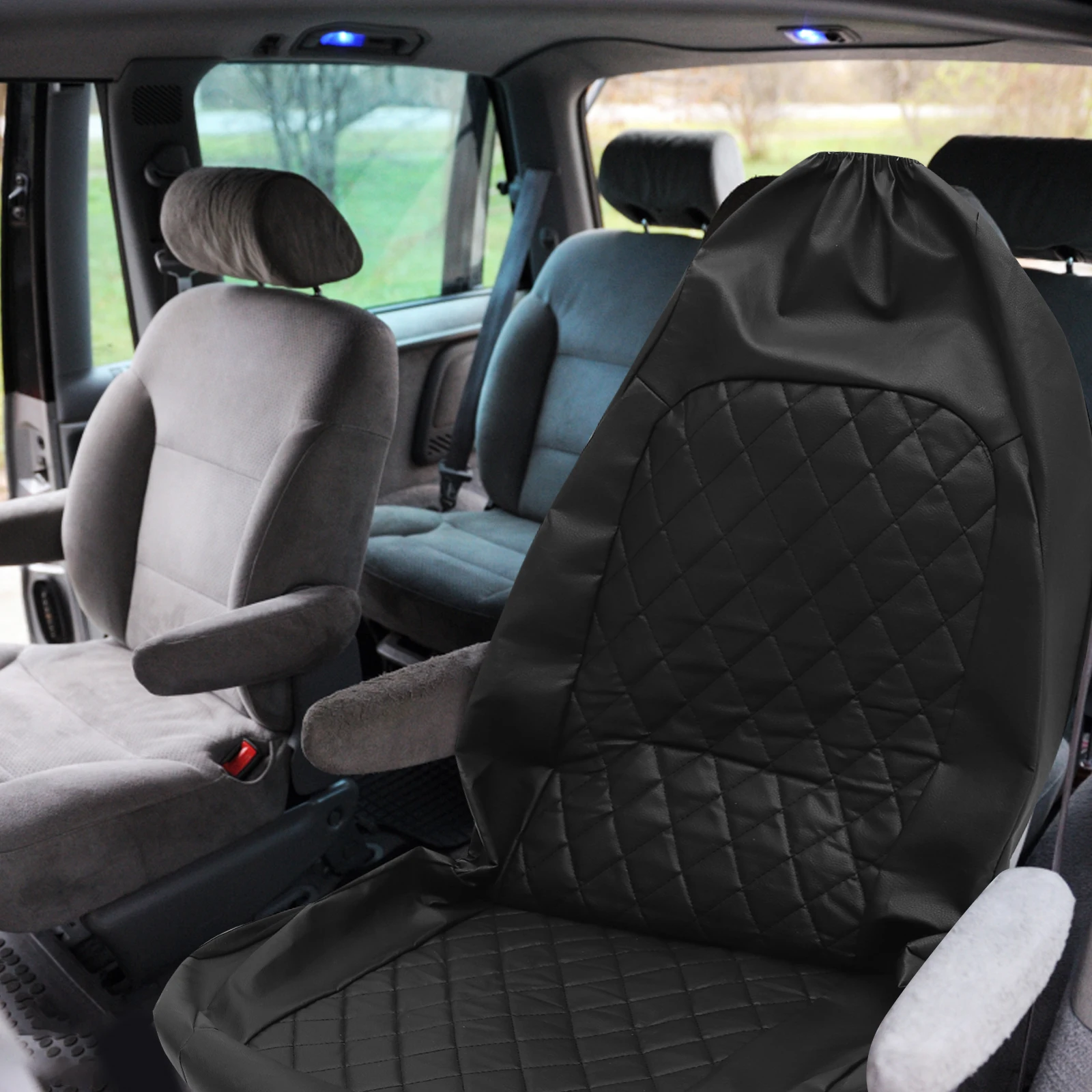 

9 Piece Car Seat Covers Black PU Set Universal Resistant Durable Soft Sponge Material Front Rear Seats Headrest