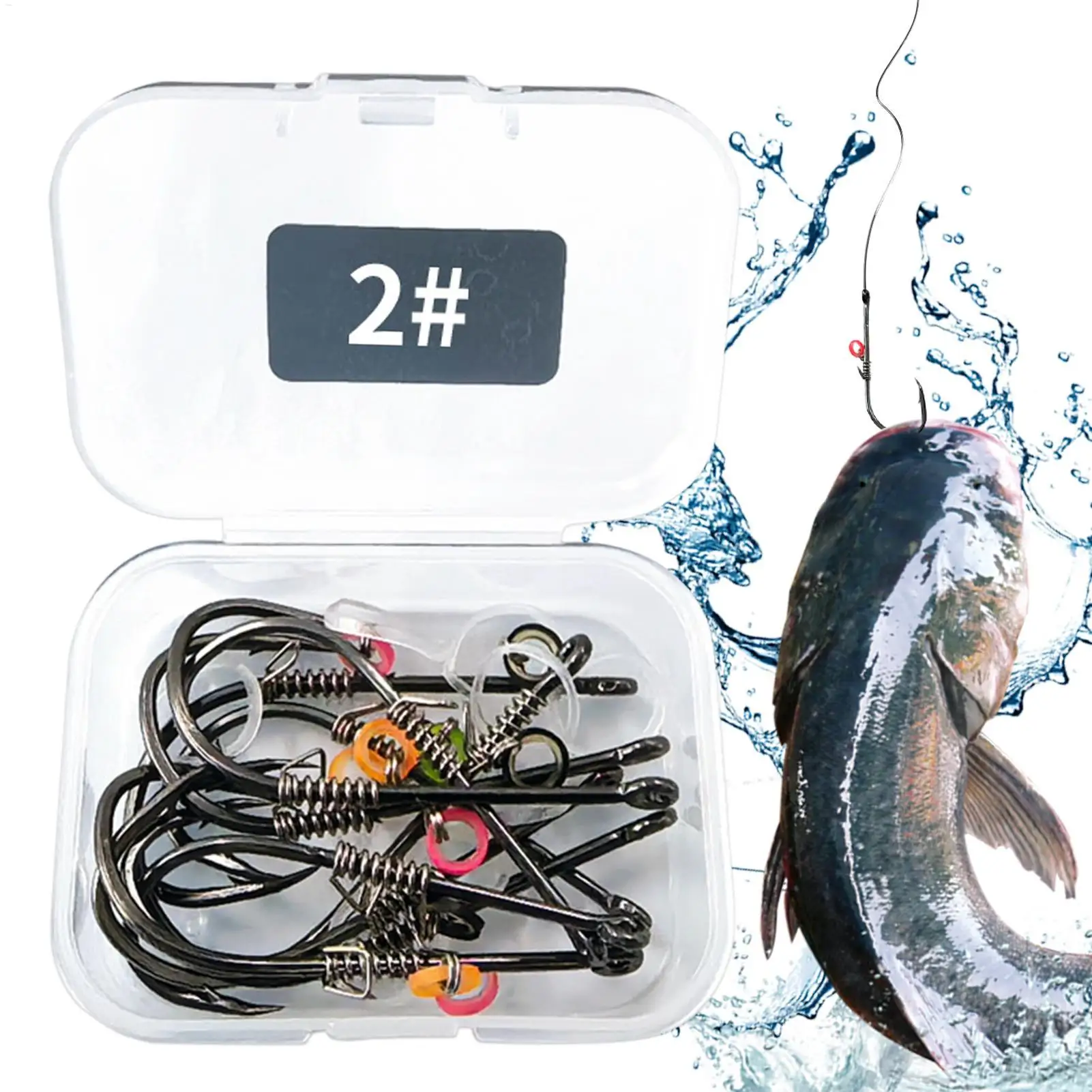 10pcs Live Shrimp Fishing Hooks 2# 5/0# Grouper Barbed Fishhook Metal Strong Tackle Shrimp Hooks With Spring Fixed For Fishing