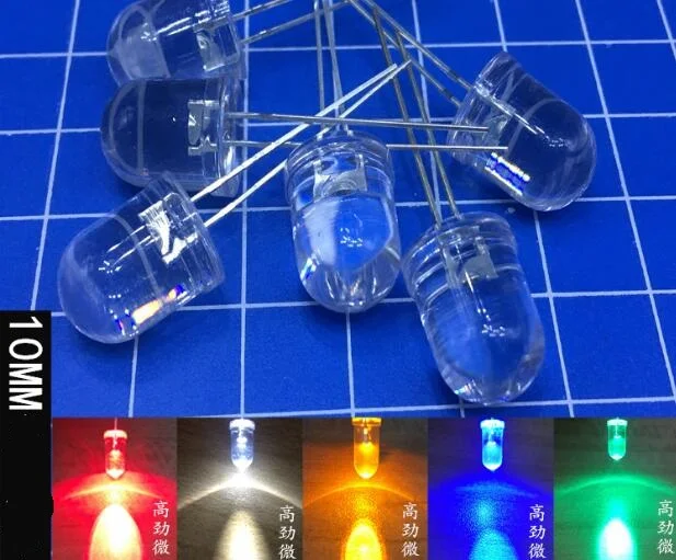 10PCS DIP 10MM LED Transparent Red Yellow Green Blue Warm White RGB Hight Bright F10 Bulb Water Clear Bead Light Emitting Diode