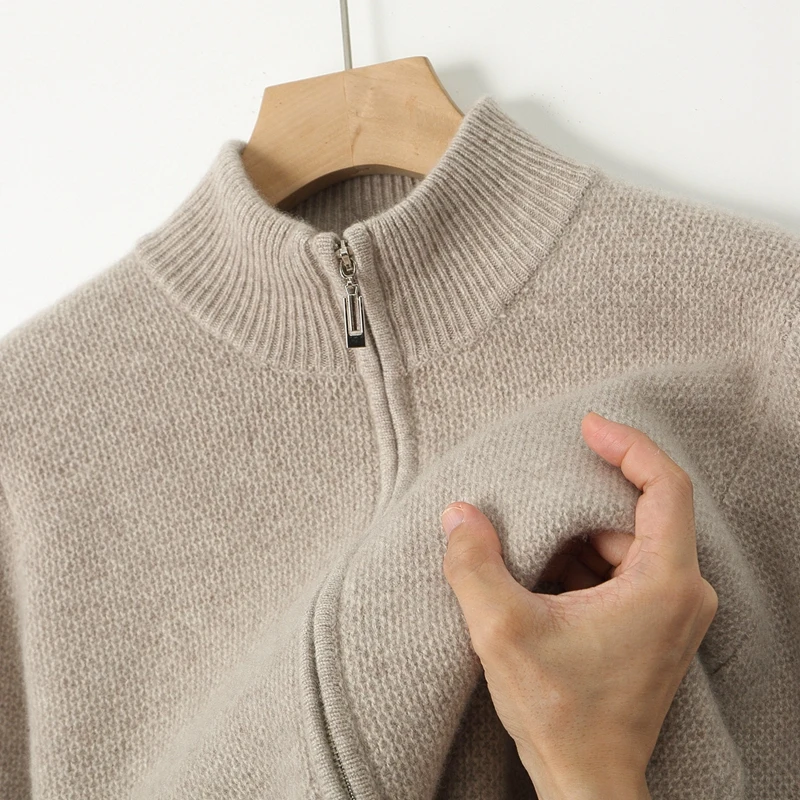 

ANGEL мужской свитер из 100% шерсти с воротником-молнией и сотовой иглой, кардиган на осень-зиму, толстый умный повседневный стиль, шерстяные трикотажные топы