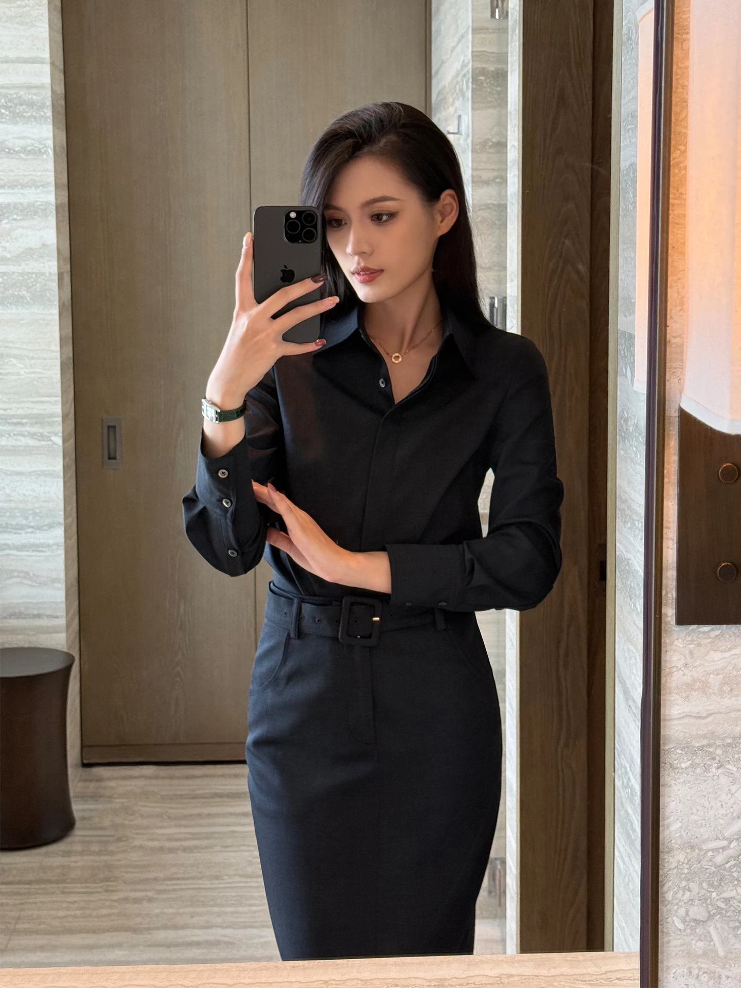 

Slimming Carbon ey irt Collar Busin Pure Color Women's Profional Clothing Autumn New Arrival Commute Sle Wool Blend