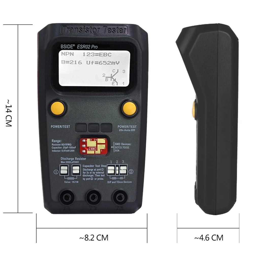 BSIDE ESR02 Pro Transistor Tester Digital Tester Diode Triode Resistor Capacitance Inductance MOSFET NPN PNP Triac MOS Detector