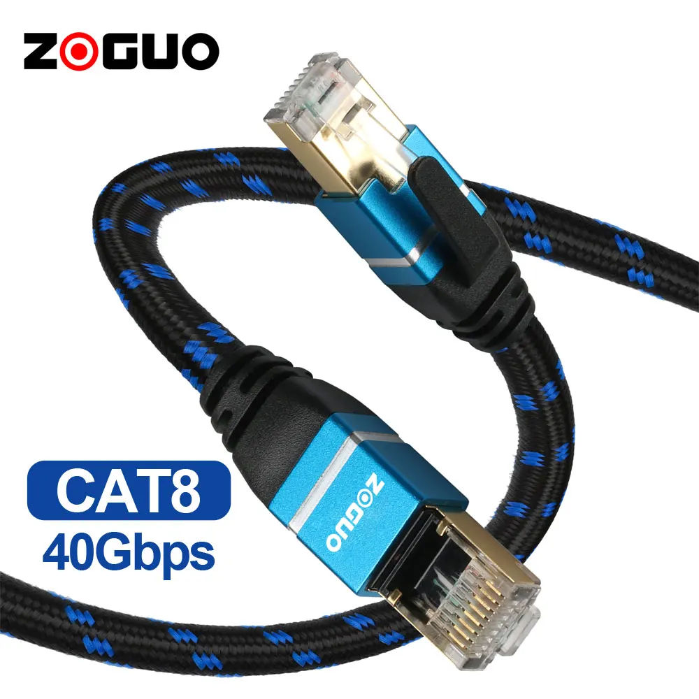 ZOGUO CAT8 Ethernet Cable Router RJ45 Internet Lan SFTP 40Gbps 2000MHz Network with Cotton Braided for Laptop IPTV PS4 CAT8/7/6