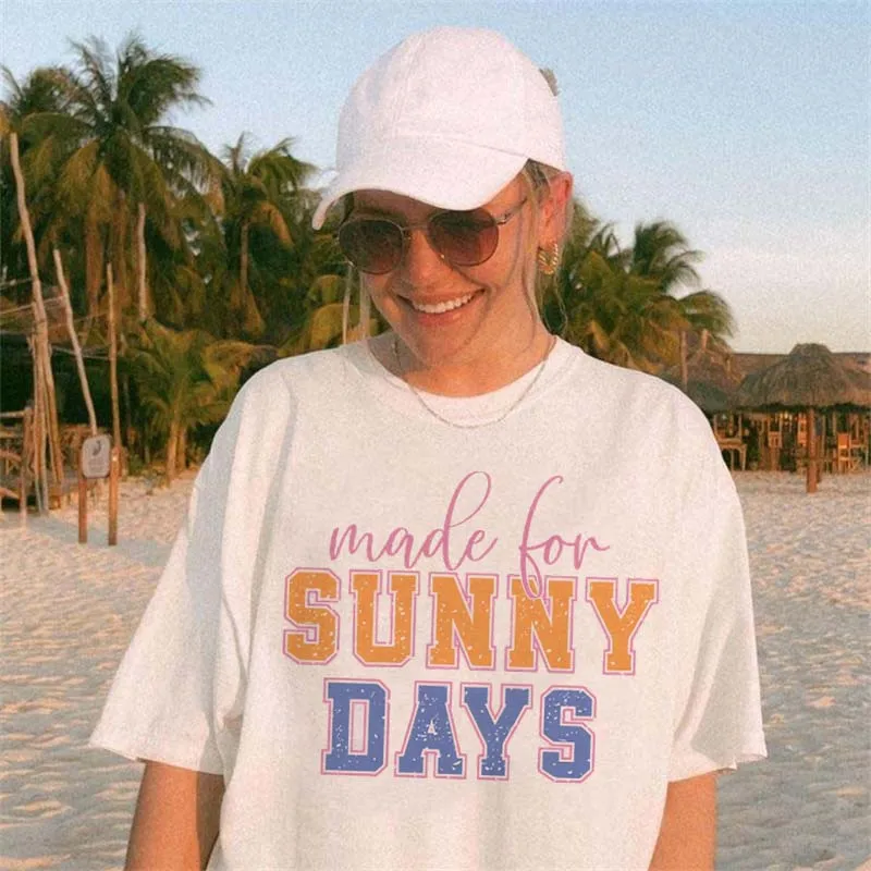 Oui نمط مطبوعة عطلة نمط المرأة الشاطئ تي شيرت قصير الأكمام المرأة بسيطة عادية الصيف موضة الأساسية تي شيرت كامل