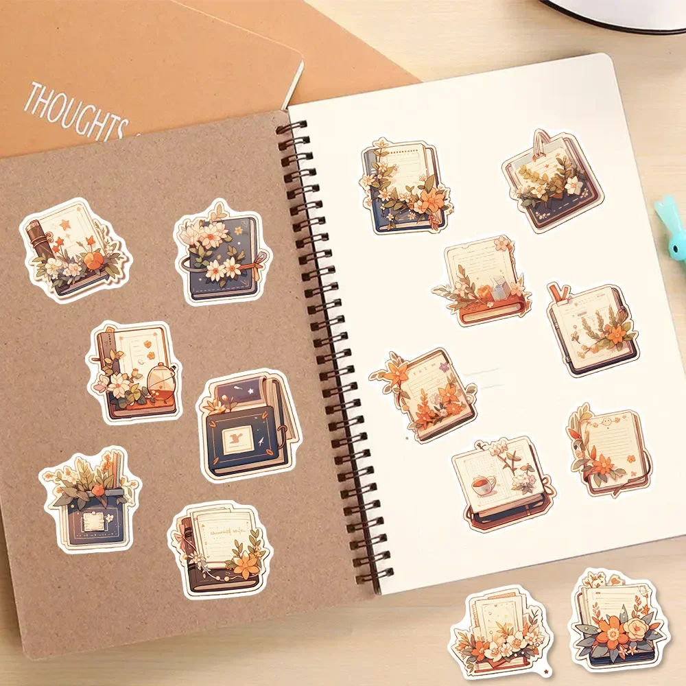 50pcs Flower Book Stickers for Children Laptop Phone Guitar Suitcase Stationery Ipad Decorative Scrapbooking Supplies Sticker