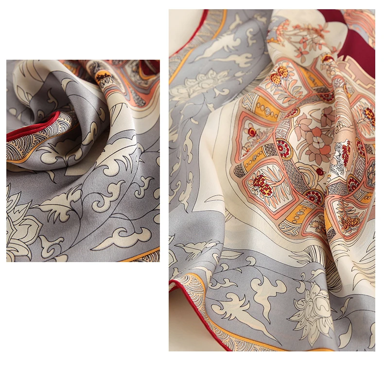 Triumphal Arch Satin Mulberry Silk Scarf Women Square Big Bandana Herm Rolled Shawls Foulard Accessories Decoration Gift 110CM