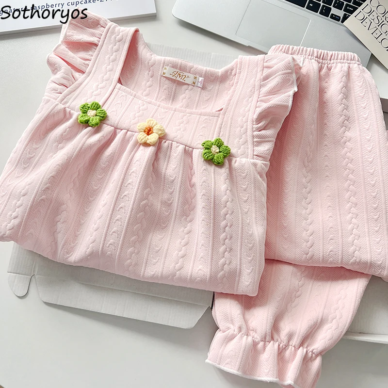 

Пижамные комплекты, женские пижамные комплекты с квадратным воротником, корейская мода, милая милая домашняя одежда с длинными рукавами для девочек, женская одежда для сна принцессы Y2k