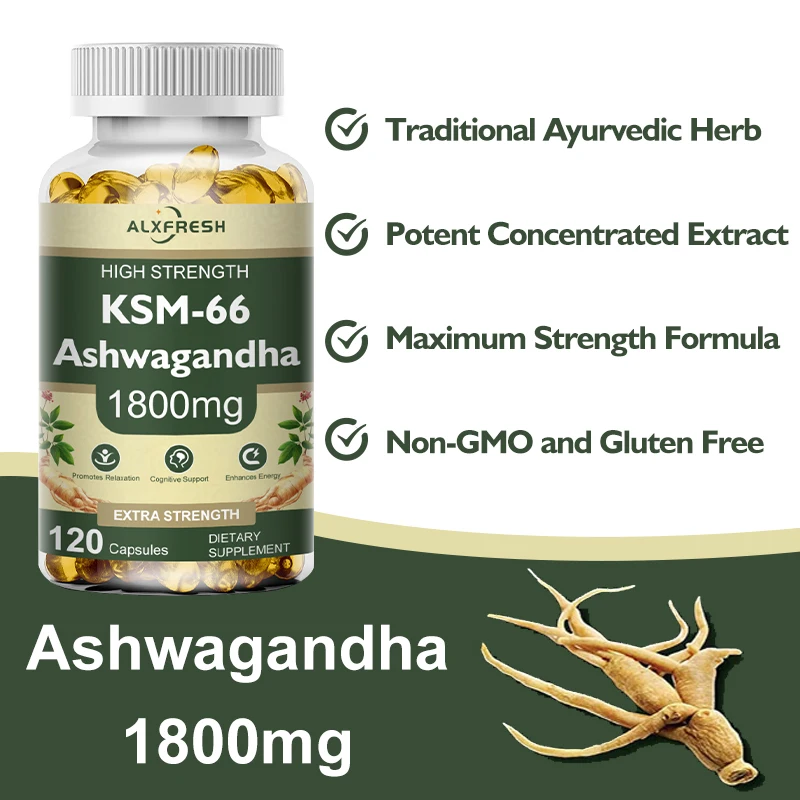 KSM-66 Ashwagandha Extract Capsules For Natural Mood, Help Stress, Focus and Brain, Energy Support, Sleep Health Non-GMO