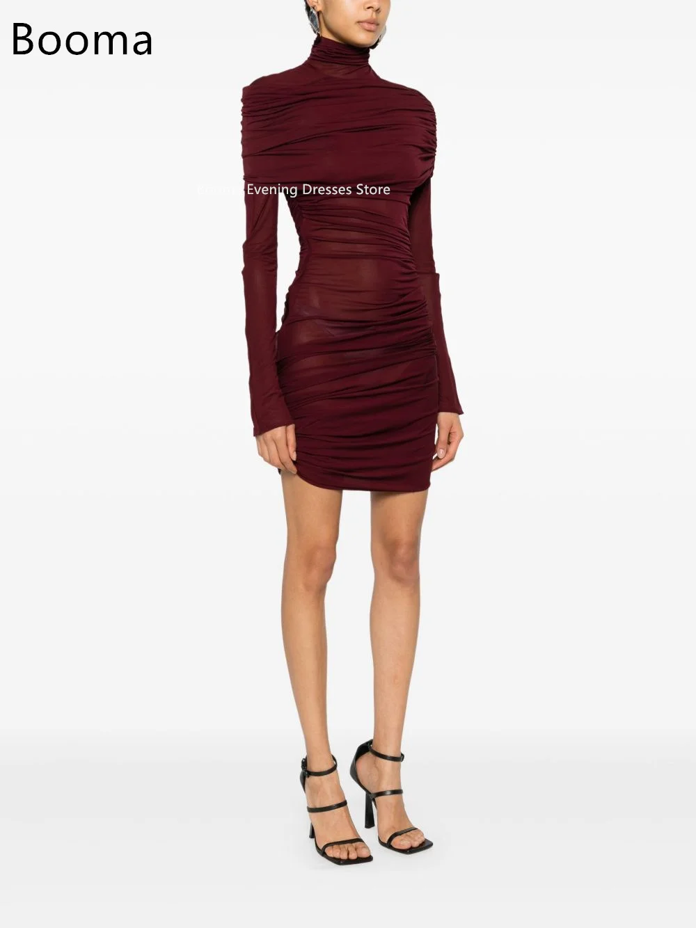 فساتين Booma أنيقة صغيرة على شكل حرف A بأكمام طويلة، فساتين حفلات رسمية للنساء برقبة عالية، فستان حفلات بسيط مخصص