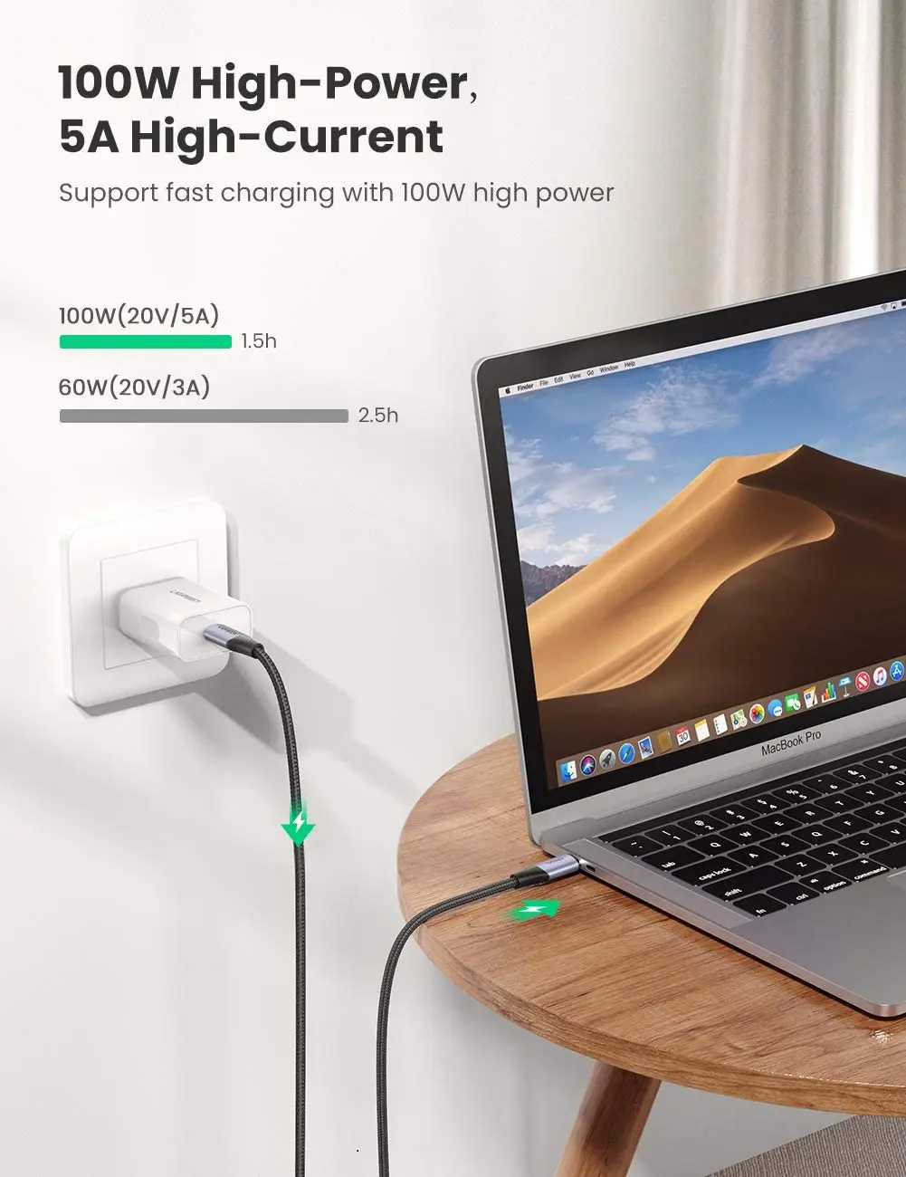 UGREEN USB C 3.1 Gen 2 10Gbps USB C إلى USB C كابل 4K كابل إخراج الفيديو شحن سريع 100 واط توصيل الطاقة