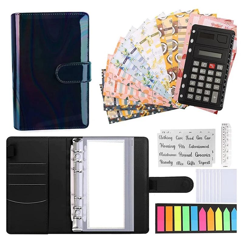 A6 Budget Binder, With Zipper Envelopes,Calculator And Card,PU Money Saving Organizer For Cash Stuffing Envelopes Binder